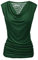 Zeagoo Elegante Oberteile Damen Rüschen Tops Kurzarm-T-Shirt V-Ausschnitt Spitzen Bluse Stretch Tunika Wasserfallshirt Dunkelgrün L