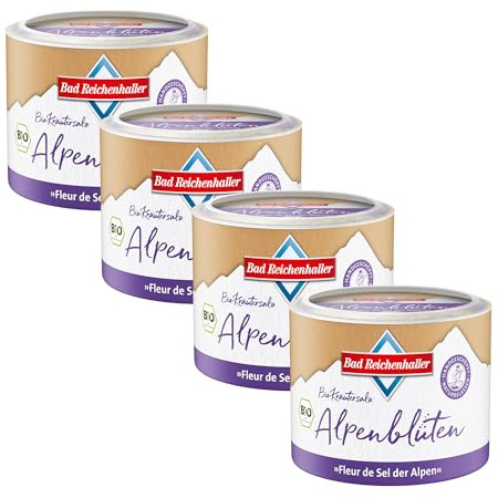 Bad Reichenhaller Fleur de Sel der Alpen Alpenblüten 4x80g | Premium Salz Gewürzmischung mit Bio-Gewürzen und Bio-Blüten aus kontrolliert biologischer Anbau | Bundle Paket 4er SET