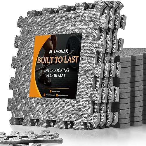Amonax Exercise Interlocking Floor Mats, Eva Foam Mats, Puzzle Kids Play Floor Mats for Swimming Pool, Garage Floor Tiles Fitness Exercise Equipment Mat Workout Mats (Grey I 16 Tiles (64 Sq Ft))