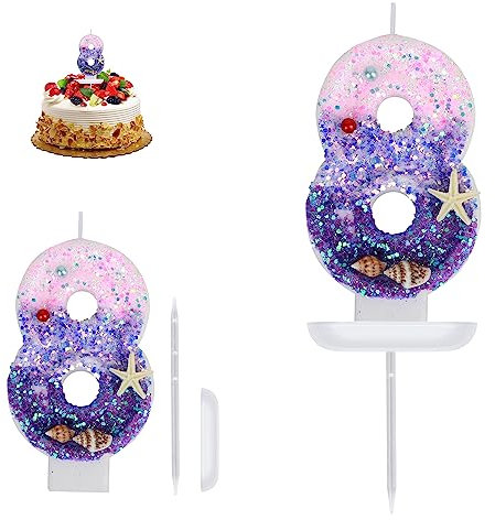 Yiran Meerjungfrau Geburtstagskerzen 8, Kerzen für Torte, Kuchendeko Geburtstag, Unparfümiert, Candle