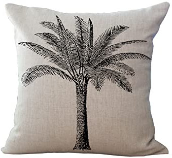 Cushions 45x45cm Palm Tree Black Cushions Cotton Linen Outdoor Cushions for Living Room Sofa Bedroom Office Cushion with Invisible Zipper Decorative Square Garden Cushions