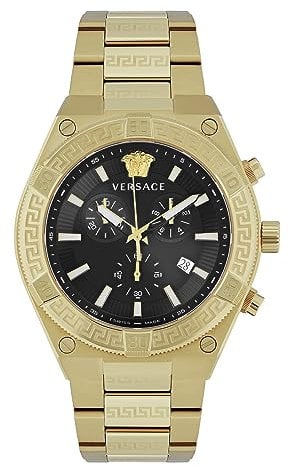 Versace V-Sporty Greca Collection Luxus-Herrenuhr mit einem goldenen Armband mit goldenem Gehäuse und schwarzem Zifferblatt, Gold, OS, V-Sporty Greca