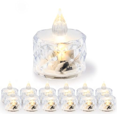 LED Teelicht Kristal Tischdeko Kerzen (Kaltweiß, 12)