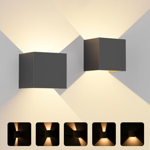 OTeedo 2 Stücke Wandleuchte Innen und Außen Schwarz Wandlampe Innen Up Down Wandleuchte Aussen Einstellbarer Lichtstrahl Außenleuchte 12W Warmweiß 3000K IP54 Außenwandleuchten LED Wandleuchten