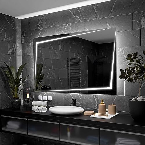 Alasta Berlin Badspiegel mit Beleuchtung 150x60 cm - Anpassbarer Bad Spiegel - Ihrer Wahl Kosmetikspiegel mit Beleuchtung und Spiegelheizung - Wählbare Lichtfarbe