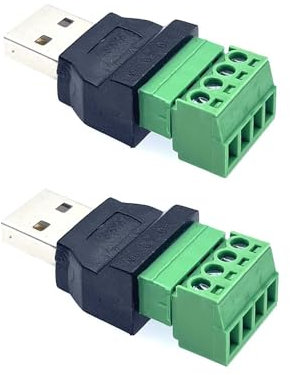JZK 2X Adaptador de Bloque terminales Tornillo USB Terminales de blindaje de Tornillo Macho a Hembra 4 Pines/vías Conector enchufable para Carga y Transferencia de Datos para Interfaz USB
