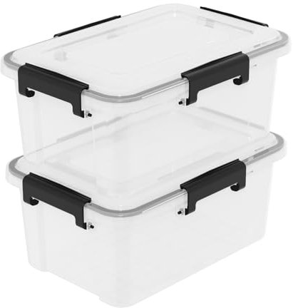 Hokky Cajas de almacenamiento Ltach de 10 litros, recipiente de plástico transparente con tapa de sellado, juego de 2