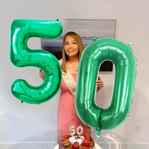 Globos de 50 cumpleaños,Verde 50 pulgadas Globo número, 50 decoraciones de Globo número cumpleaños para hombre y mujer, Globo inflable de lámina de Verde 50