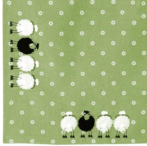 Tischdecke Schwarzes Schaf Ostern Deko Tischwäsche mit Applikation Leinen-Optik Bestickt Osterdeko Gedeckter Tisch Tischdeko Typ885 Mitteldecke 85x85 cm grün