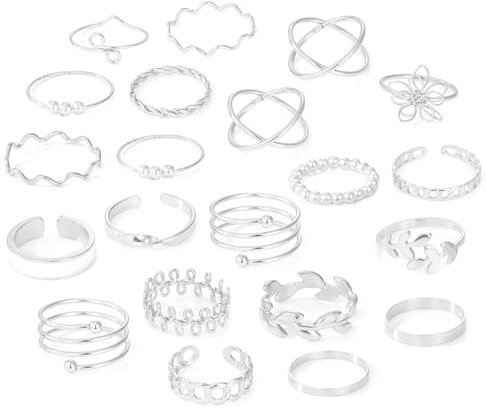 22 Stück Offene Knuckle Ringe Set für Frauen Mädchen Vintage Silber Ringe Punk Stapelbare Midi Ringe Perle Helix Blumen Boho Fingerringe für Geburtstagsfeiern Abschlussbälle