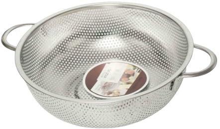 SDMAX Stainless Steel Rice Colander, Micro Perforated Colander, Kitchen Strainer with Handle, Multipurpose Use, Pasta, Rice, Fruit, Vegetable Drainer, Kitchen Tool (28cm)