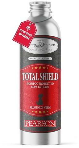 Pearson Total Shild Shampoo Konzentrat Niemöl für Hunde; natürliches Schutzschild mit Niemöl für Katzen und Hunde, Flasche 250 ml, hergestellt in Italien.