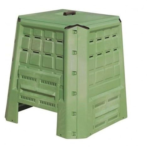 Bio composter de 380 l en plastique vert, production domestique d'engrais naturel pour potager, jardin et pots.