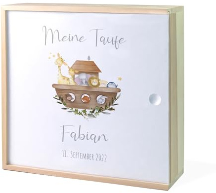 Erinnerungskiste zur Taufe Arche, Erinnerungsbox aus Holz, Taufgeschenk Baby, Geschenk zur Taufe personalisiert, individuelles Taufgeschenk, Geschenk Baby Taufe