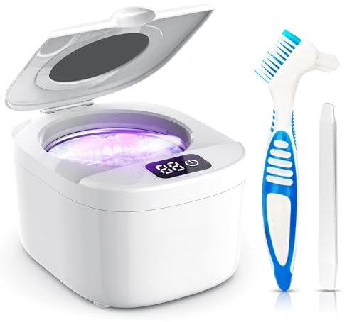 Máquina limpiadora ultrasónica de dentaduras postizas y retenedores de 45 kHz, limpiador profesional multiusos para dentaduras postizas, retenedores, protectores bucales, joyas, herramientas pequeñas