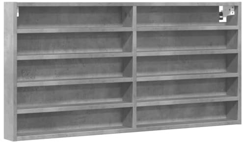 vidaXL Vitrinenschrank, Sammlervitrine 10 Ablagen, Hängevitrine Wandregal für Wohnzimmer, Glasvitrine Wandvitrine Hängeregal, Betongrau Holzwerkstoff