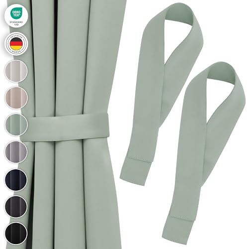 Blumtal Raffhalter für Vorhänge 2X - Vorhang Raffhalter 72x5 cm - waschbare Gardinenhalter Blickdicht - Raffhalter für Gardinen/Gardinen Raffhalter für Verdunkelungsvorhänge & Gardinenschals in Grün