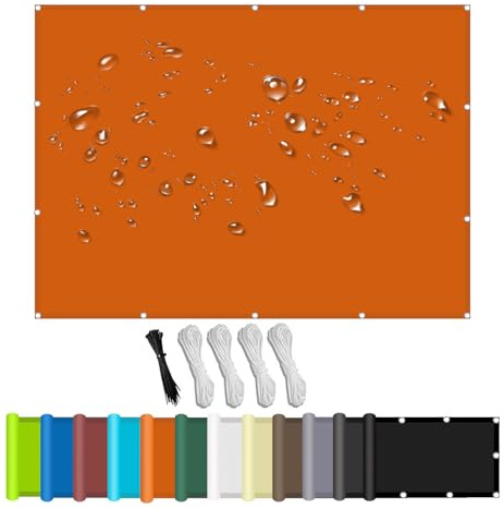 Sonnensegel,Segeltuch Meterware,Seitenschutz Balkon Ohne Bohren inkl Befestigungsseile, UV-Schutz, Wetterfest für Garten Terrasse Orange 4x5.5m
