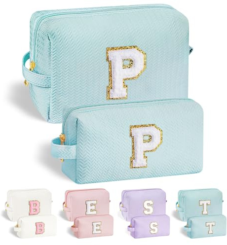Parima Personalisierte Kosmetiktasche Damen Mädchen - Blau Kosmetiktasche Buchstaben Kosmetiktasche Reiseutensilien Damen Geschenke für Frauen Teenager Mädchen Geschenke Buchstaben P Kosmetiktasche