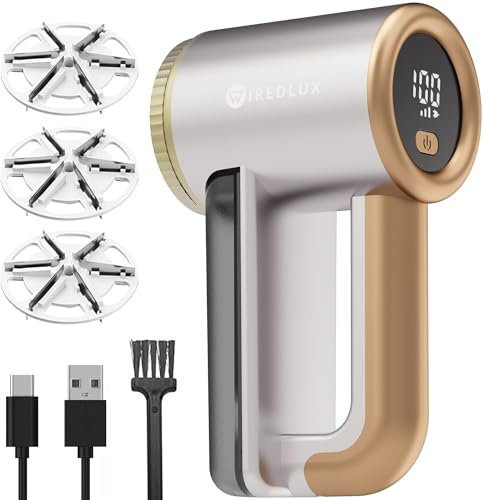 Fusselrasierer Elektrisch WiredLux - Wiederaufladbarer Fusselentferner für Kleidung & Möbel - Einstellbare 3-Fach Geschwindigkeit, 6-blättrige Klinge, LED-Anzeige, USB-Aufladung (Mineralisches Kupfer)