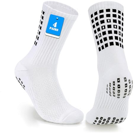 PERMANENTLY001 Grip Socken Fussball Männer Rutschfeste Fußball Socken Herren Anti Rutsch Soccer Sportsocken Damen Gripy Yoga Socke Pilates Basketball Rugby Handball 36-42 Weiß M 4P