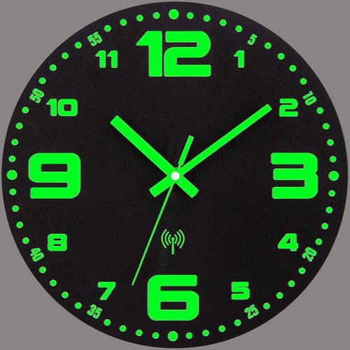 VIVILINEN Funkuhr Wand Leuchtend mit Großen Zahlen Funk Wanduhr Ohne Tickgeräusche MDF Funkwanduhr Batteriebetriebene Lautlos Hängeuhr für Wohnzimmer Schlafzimmer Büro Küche