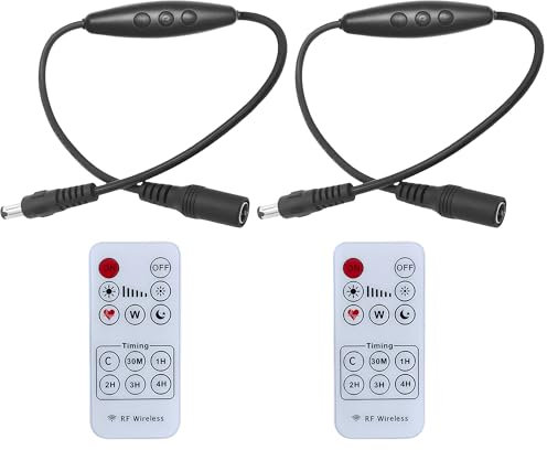 Clearhill DC Dimmer Switch with 5521 Male and Female Connector 2Packs,Remote Control,ON-Off Function,Stepless Dimming,2A Current,22AWG Wire,60s delay Off,for 12V Single Color Led Lights(Black)