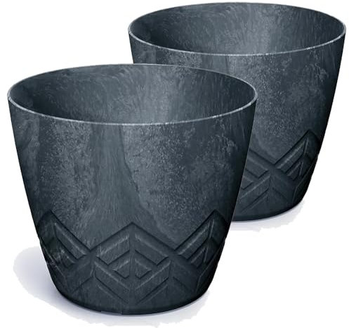 Tymar Blumentopf – Stilvoller Übertopf mit modernem Muster, 2pack, blumenübertopf_ARECO (Anthrazit Beton; ø 24 cm)