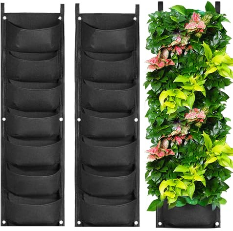 Dhqkqg 2 Pack Hanging Plant Grow Bags, 7 Pocket Wall Planting Bags, Vertical Hanging Garden Wall Planter Flowerpot, Fabric Hangings Planter Bag for Yard Garden Home Decoration (2 Piece)