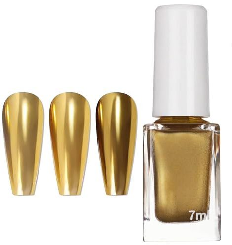 3D Mirror Metallic Gold Nail Polish - Quick Dry Chrome Effect - Breathable French Manicure & Non Toxic Formula - No Need for Nail Lamp