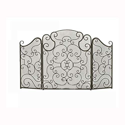 CCKUYT Fire Screen Fireplace Screen 3 Panel Ornate Wrought Iron Black Metal Fire Place Standing Gate Fireplace Screen