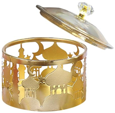 Gosera Ramadan Trays with Lid - Metal Gold Eid Mubarak Tray Ramadan Plate Candy Dish Food Storage Container Cookie Trinket Box,