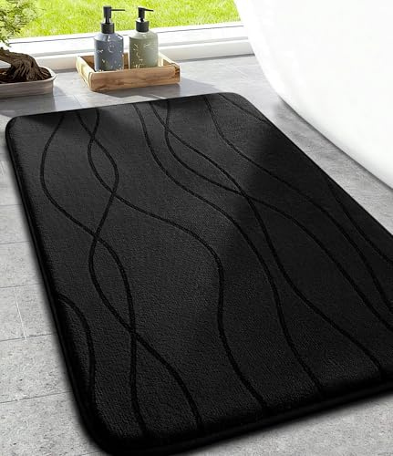 chakme Badezimmerteppich, 43x61cm Schwarz Badematte rutschfest | Memoryschaum Duschvorleger, Waschbar Badvorleger, Wasserabsorbierend Badteppich