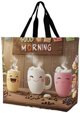 SJOAOAA Unisex-Einkaufstasche, Kaffeetasse, Küche, großes Fassungsvermögen, waschbar, Schultertasche, Einkaufstasche, Handtasche