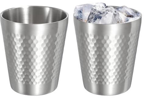 sourcing map 2 Pcs Stainless Steel Cups, 10oz/300ml Metal Cups Diamond Textured Insulated Portable Stackable Drinking Tumblers for Home Restaurant Outdoor Travel Camping, Silver