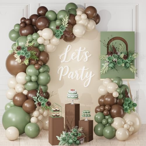 113 Stück Luftballons Grün Braun, Weißen Grüne Braune Safari Ballons | Grüne Weißen Ballons Salbeigrün Geburtstagsdeko Luftballon Girlande, Dschungel Luftballons, Wild Geburtstag Deko Party Deko