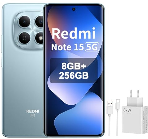 XIAOMI Redmi Note 15 5G - Smartphone, 8+256GB, Schermo AMOLED FHD+ da 6,77, Snapdragon 6 Gen 3, fotocamera da 108 MP, batteria da 5520 mAh, Glaciar Blu, Caricabatterie da 67W incluso