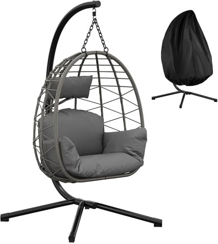 Fauteuil Suspendu avec Cadre extérieur - Charge maximale de 150 kg - avec Cadre en métal - Idéal comme Chaise Suspendue d'intérieur - avec Cadre pour Jardin, terrasse et Balcon - Gris