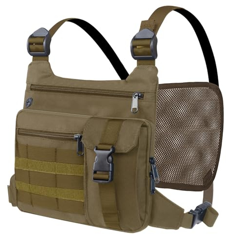 KINGSLONG Brusttasche Laufweste mit Handyfach: Herren Damen Sport Chest | Bag wasserabweisend, Verstellbare Lauf Tasche für Joggen, Wandern, Radfahren, Fitness, Motorrad Braun