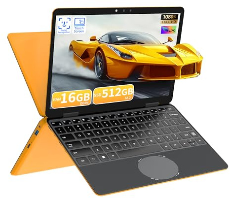 Amita Ordenador portátil convertible 2 en 1 de 11 pulgadas, pantalla táctil FHD IPS, procesador Celeron N100 de 12ª Gen, 16 GB RAM, 512 GB SSD, diseño ultraligero, rotación de 360°, funda para teclado