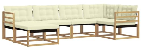 vidaXL Outdoor-Sofagarnitur mit Kissen 6 pcs Weiß und Creme, Garten-Sofa-Set, modernes Outdoor-Lounge, strapazierfähige Möbel, witterungsbeständiger Sitzplatz zum Entspannen