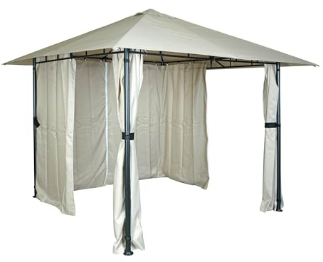 BERLINLODGE Pergola | HxBxT 255x300x300cm | Garten Pavillon Terrassenüberdachung mit Seitenwand | Creme-Beige