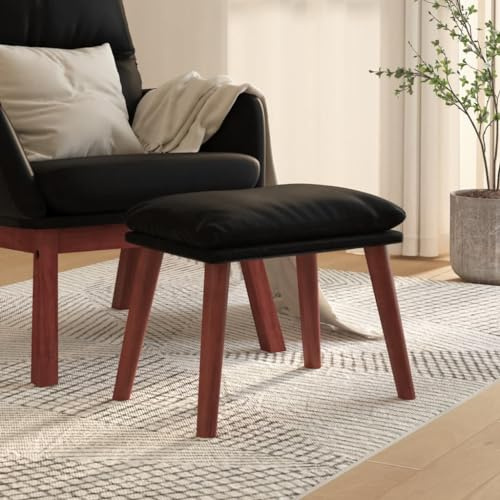 kithwjll Repose-pieds noir en cuir synthétique - 45 x 29,5 x 35 cm - Tabouret rembourré et tabouret pour salon, chambre à coucher et couloir - Repose-pieds confortable et meuble d'appoint avec pieds