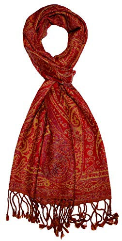 LORENZO CANA - Luxus Herren Schal aus weicher Wolle aufwändiges Paisleymuster mehrfarbig Rot Rosa Violett Türkis Gelb 35 cm x 160 cm Wollschal Wolltuch Männerschal 7840311