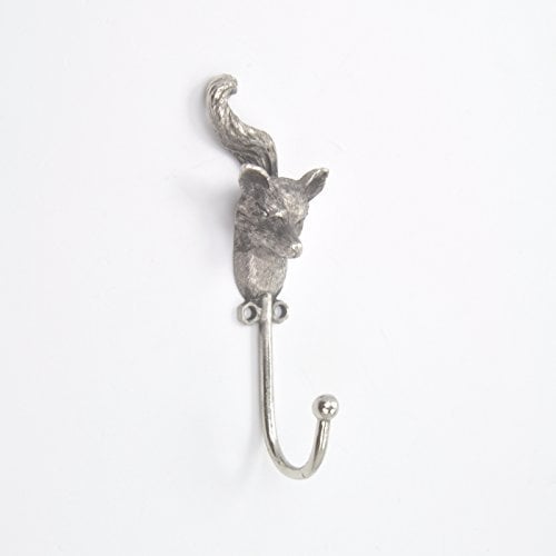 Silver Fox Animal Head Metal Coat Hook Hooks Wall Mounted Door Hook Hanger for Hat Coat Clothes Kitchen Bathroom Bedroom Office (with Screws)