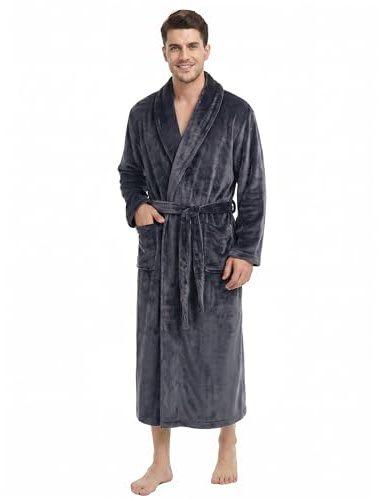 U2SKIIN Herren Fleece Bademantel Plüsch warm kuschelig Morgenmantel | Weich und warm, flauschig, Flanell‑Fleece Bademäntel, Taschen und Bindegürtel,Nachtwäsche Hausmantel Saunamantel Zuhause