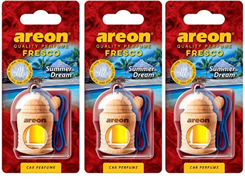 Areon Fresco Auto Duft Sommertraum Glas Duftflakon Flakon Holz Hängend Anhänger Spiegel Rot 4ml (Pack x 3)