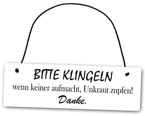 Homeyourself Metallschild Bitte klingeln wenn keiner aufmacht Unkraut zupfen Danke 25 x 8 cm aus Alu Verbund (Alu, Kunststoff) für In- und Outdoor Deko Schild Dekoschild Wandschild außen und innen