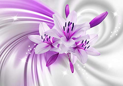 wandmotiv24 Fototapete Violett Lilien Blüten, XL 350 x 245 cm - 7 Teile, Wanddeko, Wandbild, Wandtapete, Pflanzen, Blumen, Weiss M1322