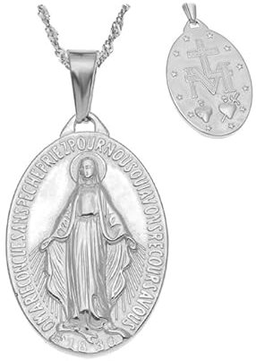 BOBIJOO JEWELRY - Kleiner Anhänger Halskette Medaille Jungfrau Maria Stahl Silber Frau, Kind Kette